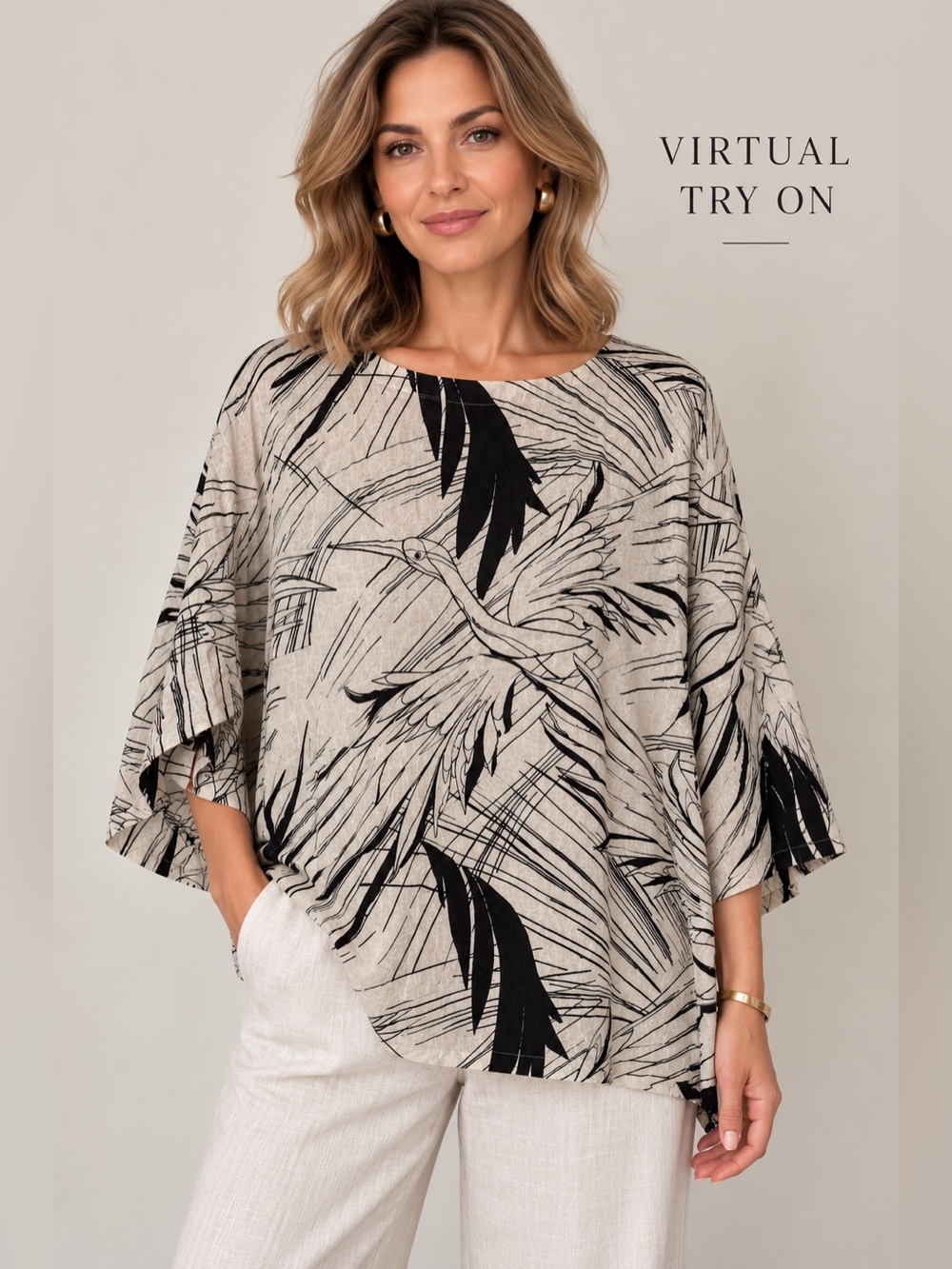 MASAI Copenhagen 100% Viscose Bird Print Oversized Blouse Tunic Size M